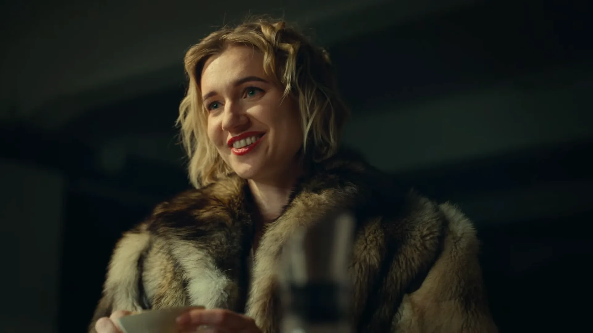 Ania Nova in a fur coat - still from The Interrogation
